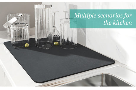 Black and white grids Kitchen Drying Mat - Super Absorbent Dish & Cup Drainer Pad 50x60cm
