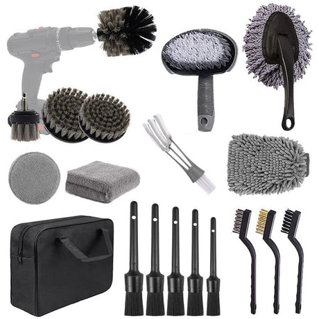 (Drill not included)Car Cleaning Supplies - Complete Auto Detail Brush Set for Interior, Exterior, Wheels & Tires - Power Scrubber Drill Brush Kit Included
