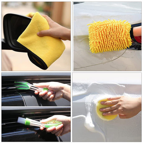 (Drill not included)Car Cleaning Supplies - Complete Auto Detail Brush Set for Interior, Exterior, Wheels & Tires - Power Scrubber Drill Brush Kit Included