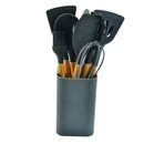 Black 12-Piece Silicone Kitchen Utensil Set with Beechwood Handles & Holder