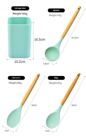 Black 12-Piece Silicone Kitchen Utensil Set with Beechwood Handles & Holder