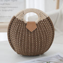 Brown Boho Circle Straw Bag - Stylish Woven Tote with Round Handles