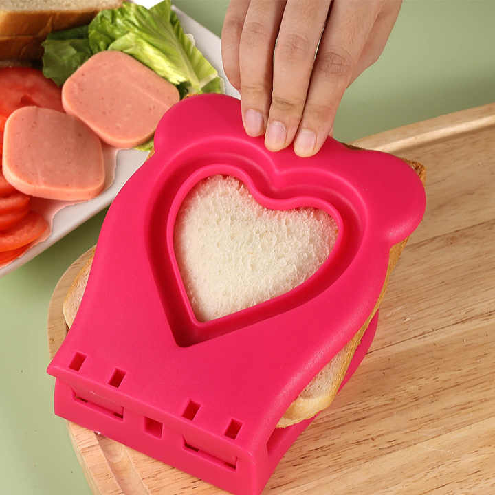 3 Pcs Red Heart Sandwich Maker Sealer - DIY Toast Pocket Bread Cutter & Sealer Mold (PP + 304 Stainless Steel)
