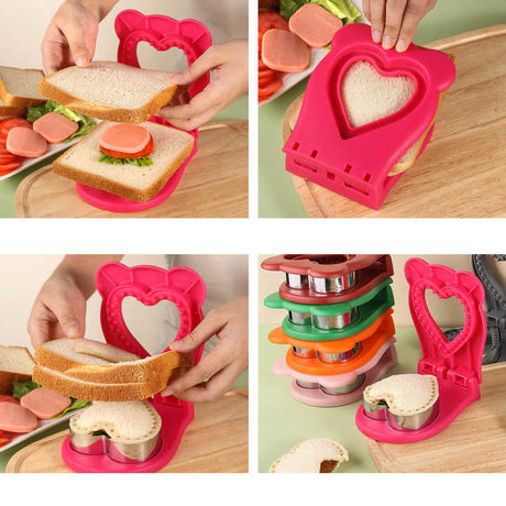 3 Pcs Blue Heart Sandwich Maker Sealer - DIY Toast Pocket Bread Cutter & Sealer Mold (PP + 304 Stainless Steel)