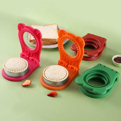 3 Pcs Orange Round Sandwich Sealer & Cutter - Safe Hand Guard Design, DIY Pocket Bread Mold