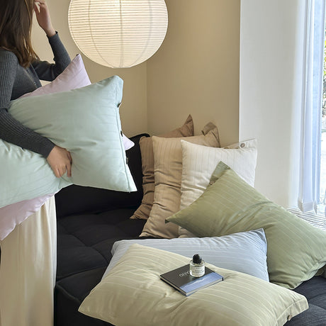 White Wide Stripes Long Staple Cotton Sateen Pillowcase Set - Jacquard Striped, Pure Cotton, 48x74cm (Pair)