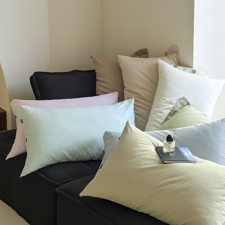 White Wide Stripes Long Staple Cotton Sateen Pillowcase Set - Jacquard Striped, Pure Cotton, 48x74cm (Pair)