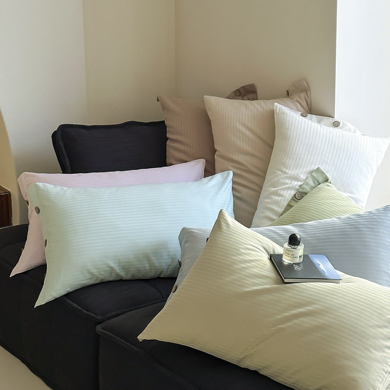 White Wide Stripes Long Staple Cotton Sateen Pillowcase Set - Jacquard Striped, Pure Cotton, 48x74cm (Pair)