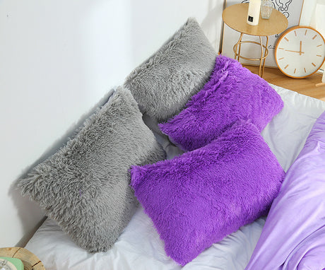 Black Faux Fur Pillowcase Set - Crystal Velvet Plush Throw Pillow Covers, Bedding Accent (50x70cm, Pair)