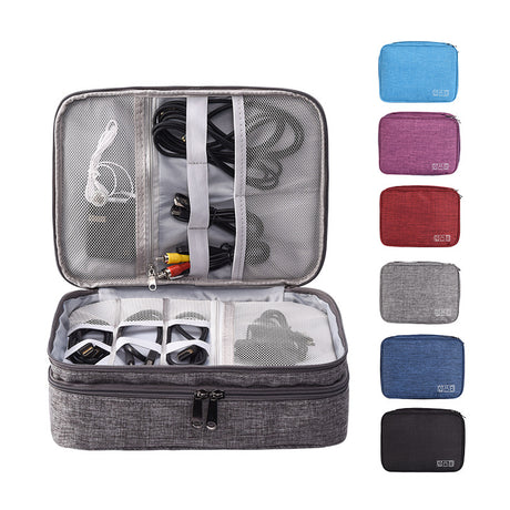 Grey Durable Three-Layer Earphone & Digital Organizer - Waterproof Cosmetic & Cable Storage Pouch(Photography props not included, only the bag)