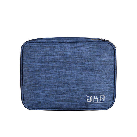 Dark Blue Durable Three-Layer Earphone & Digital Organizer - Waterproof Cosmetic & Cable Storage Pouch(Photography props not included, only the bag)