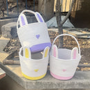 Green And White Stitching Charming Easter Egg Tote Basket - Cute Rabbit-Themed Handwoven Cotton Rope Candy Holder