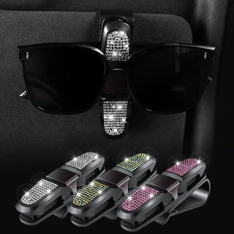 6 Pcs Pink Luxury Rhinestone Car Sun Visor Glasses Clip - Multi-Functional, 180° Rotatable, ABS Material