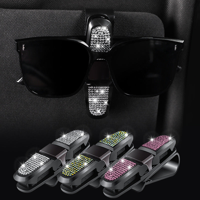 6 Pcs Pink Luxury Rhinestone Car Sun Visor Glasses Clip - Multi-Functional, 180° Rotatable, ABS Material