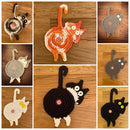 4 Pcs Orange Cute Cat Butt Knitted Coaster - Lightweight Crochet Drink Mat, 15x10cm