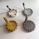 2 Pcs Brown Handmade Wool Felt Cat Coasters - Cute Tiger Design, Heat-Resistant Table Mats