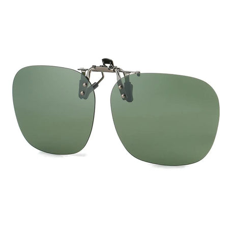 2 Pcs Green Polarized Clip-On Sunglasses - Day & Night Use, Frameless Polygon Design for Fishing & Driving