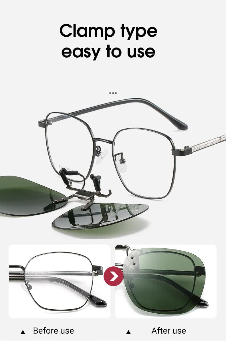 2 Pcs Brown-Pink Gradient Polarized Clip-On Sunglasses - Day & Night Use, Frameless Polygon Design for Fishing & Driving