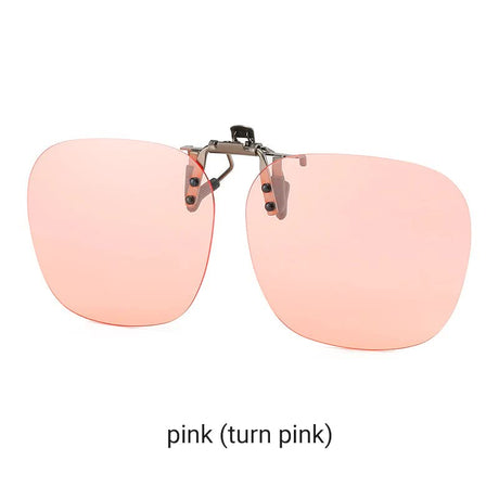 2 Pcs Pink Polarized Clip-On Sunglasses - Day & Night Use, Frameless Polygon Design for Fishing & Driving