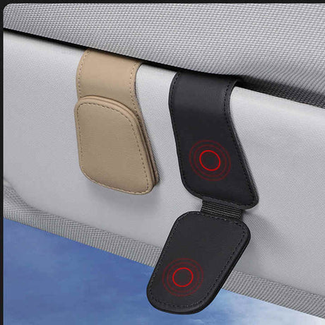 2 Pcs Grey PU Leather Car Visor Sunglasses Holder - Multi-Functional Clip for Glasses, Cards & Tickets, 9.5x4.5cm