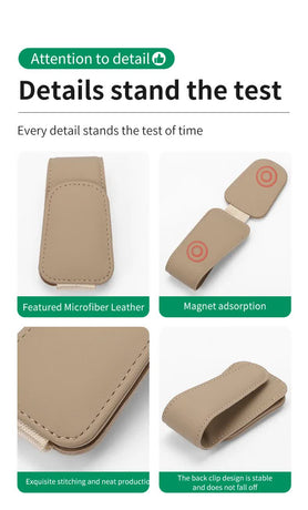 2 Pcs Brown PU Leather Car Visor Sunglasses Holder - Multi-Functional Clip for Glasses, Cards & Tickets, 9.5x4.5cm