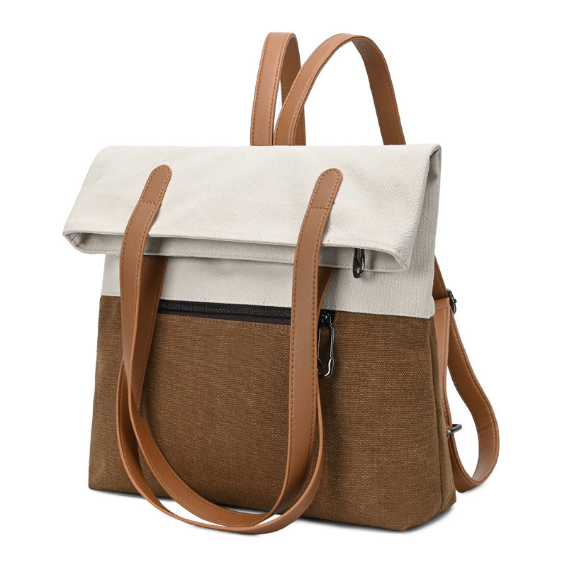 Purple And Brown Canvas Tote Bag for Women - Multi-Use Shoulder Handbag & Backpack, Large Capacity, 30x10x40cm