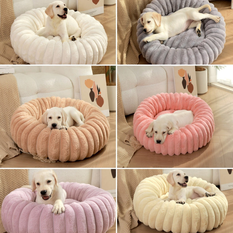 Beige Plush Pet Bed - 40cm Round Dog & Cat Mat, Cozy PP Cotton Filled, Comfortable Pet Supplies