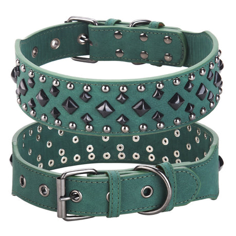 Size S Green 1 pack Stylish PU Leather Dog Collar with Spikes - Adjustable, Durable & Comfortable for Medium to Large Breeds