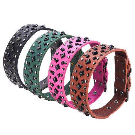 Size S Green 1 pack Stylish PU Leather Dog Collar with Spikes - Adjustable, Durable & Comfortable for Medium to Large Breeds