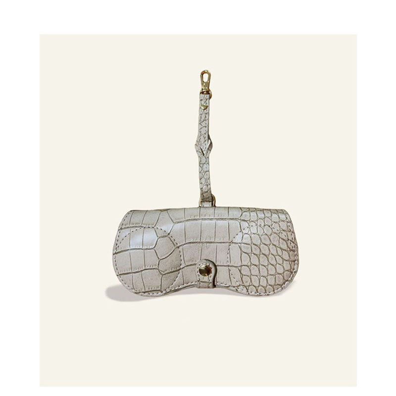 Beige Stylish PU Leather Eyeglass Case - Portable Sunglasses Storage Pouch with Strap for Men and Women