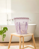 Navy Blue Lightweight Mesh Drawstring Beach Bag - Portable Travel Organizer for Toiletries and Essentials