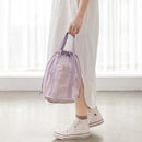 Purple Lightweight Mesh Drawstring Beach Bag - Portable Travel Organizer for Toiletries and Essentials