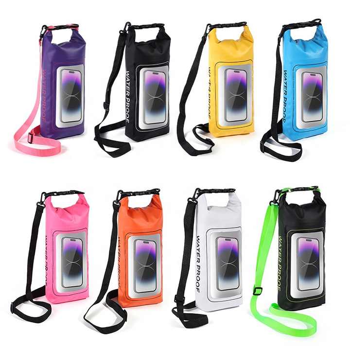 Black 2L Waterproof Phone Pouch - Multi-Functional PVC Dry Bag for Swimming and Water Activities