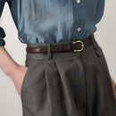 100CM White Elegant French Gold Buckle Genuine Leather Belt - Luxurious Lightweight Women's Waist Belt