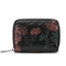 Black Background With Silver Roses Floral Embossed Genuine Leather Card Holder - Large Capacity 10 Card Slots, RFID Blocking, Double Zipper Coin Pouch