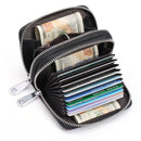 Black Background With Colorful Roses Floral Embossed Genuine Leather Card Holder - Large Capacity 10 Card Slots, RFID Blocking, Double Zipper Coin Pouch