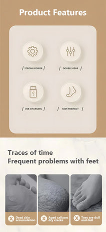 Beige Electric Foot Grinder with USB Charging - Dual-Speed Callus Remover for Smooth, Exfoliated Feet