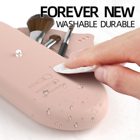 2 Pcs Pink Elegant Silicone Makeup Brush Storage Case - Travel-Friendly, Dustproof, and Multi-Functional
