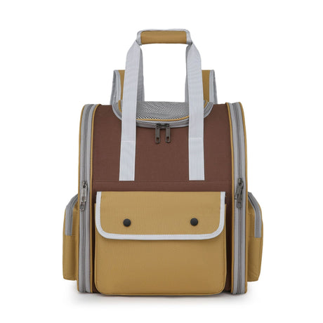 Khaki Portable Pet Carrier Backpack - Spacious, Breathable, and Travel-Friendly for Cats and Small Dogs