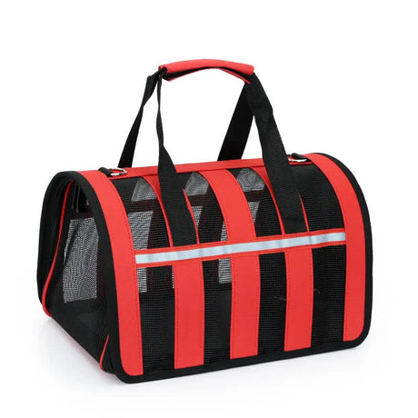 Size S Black and Red Foldable Pet Carrier Bag - Lightweight, Breathable, and Spacious for All Seasons