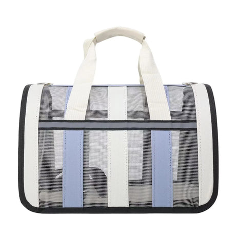 Size L Blue And White Foldable Pet Carrier Bag - Lightweight, Breathable, and Spacious for All Seasons