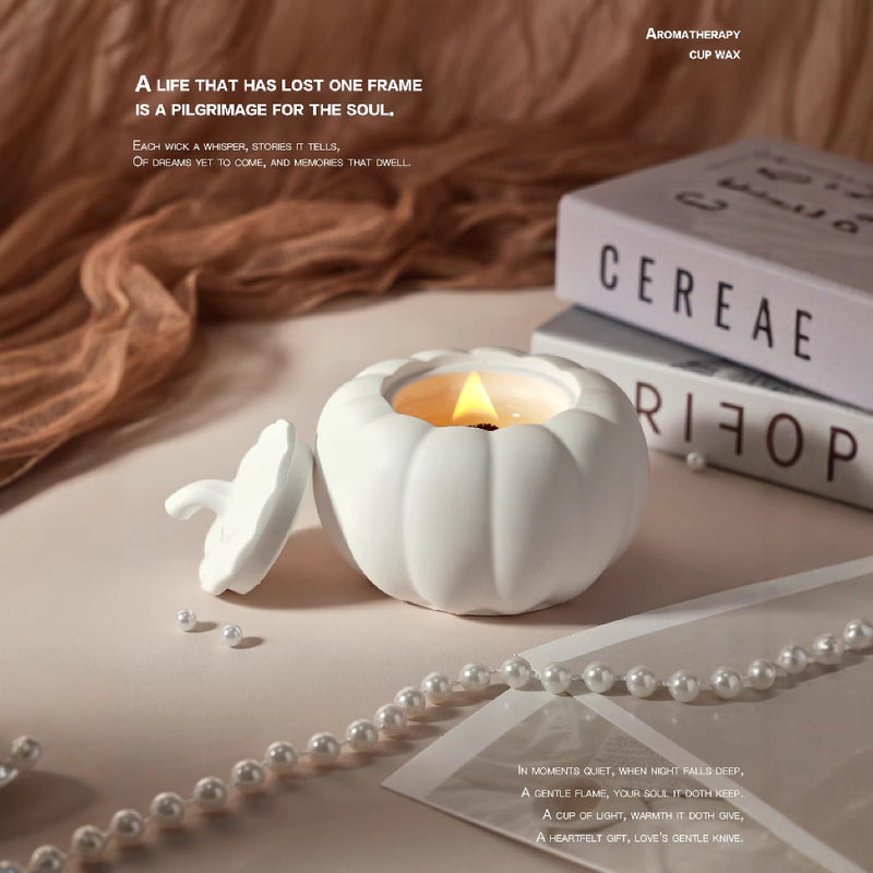 (Ebony Sandalwood)Ceramic Pumpkin Candle with Lid - Home Decor and Gift Ideas