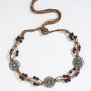 2 PCS Sapphire Wood Beads Ethnic Style Waist Chain - Beaded Bohemian Belt for Women