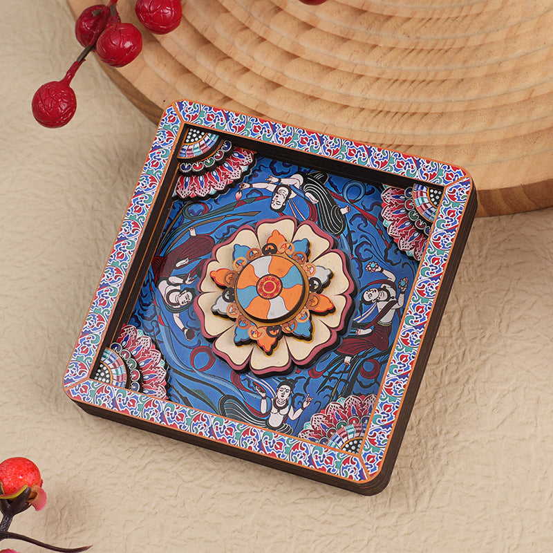 2-PCS 3D Wooden Fridge Magnet - Dunhuang Art Style, Creative Gift (Style 1)