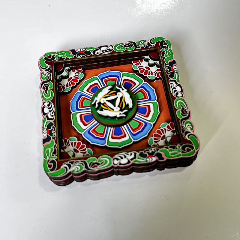2-PCS 3D Wooden Fridge Magnet - Dunhuang Art Style, Creative Gift (Style 5)