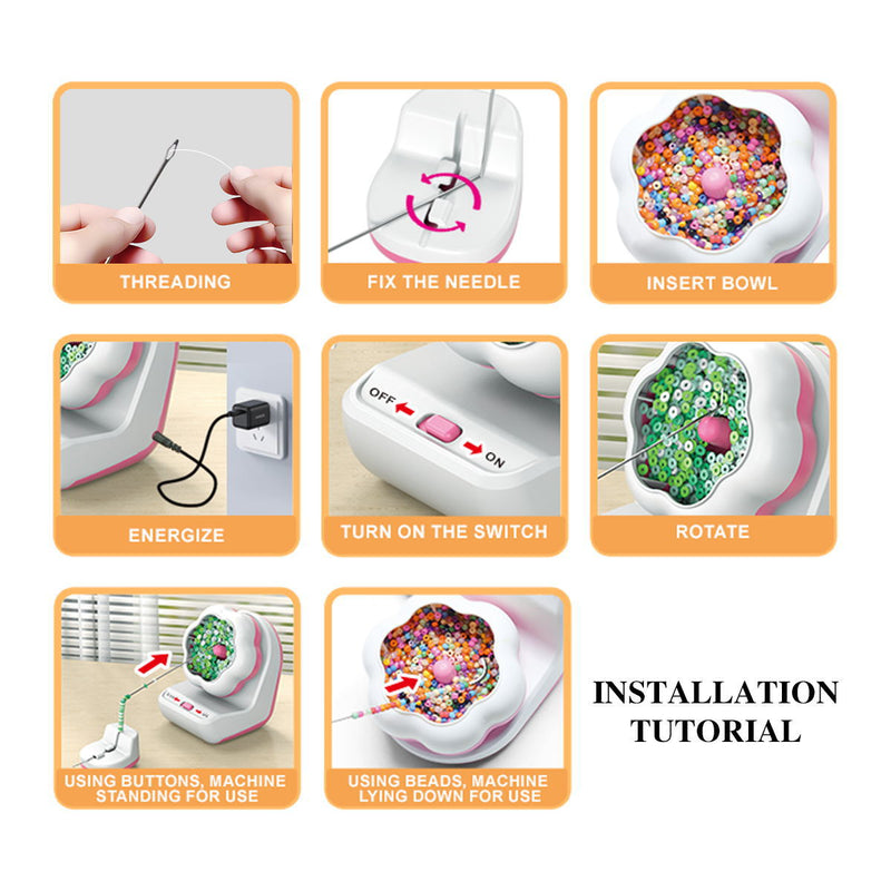 Pink DIY Electric Bead Spinner - Jewelry Making Tool with USB Charging
