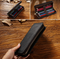 Black Genuine Leather Pencil Case - Vintage Zip-Up Pen Holder with Elastic Loops