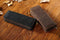 Wine Red Genuine Leather Pencil Case - Vintage Zip-Up Pen Holder with Elastic Loops