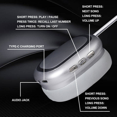 Black Comfortable Bluetooth Over-Ear Headphones - Soft Earmuffs, Foldable Design, Stereo Sound