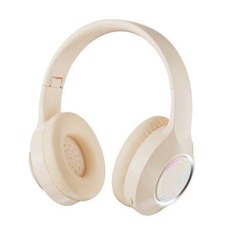 Beige Bluetooth 5.2 Headphones - Foldable, Adjustable Headband, TF Card